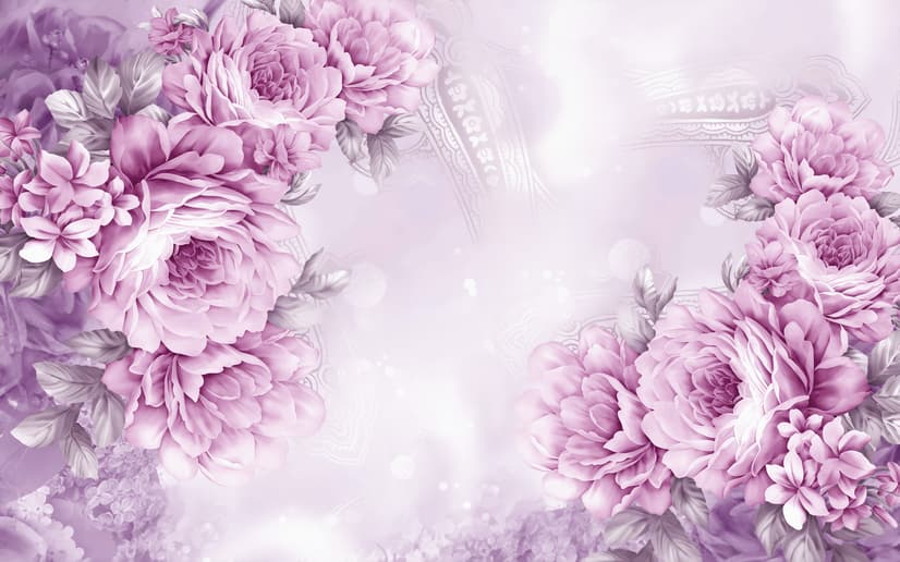 Drawn Pink Peony Floral Wallpaper Mural