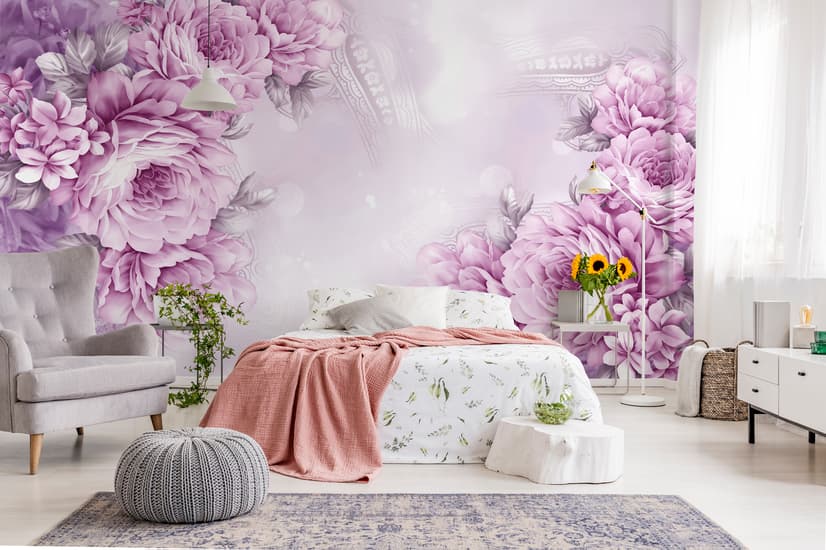 Drawn Pink Peony Floral Wallpaper Mural