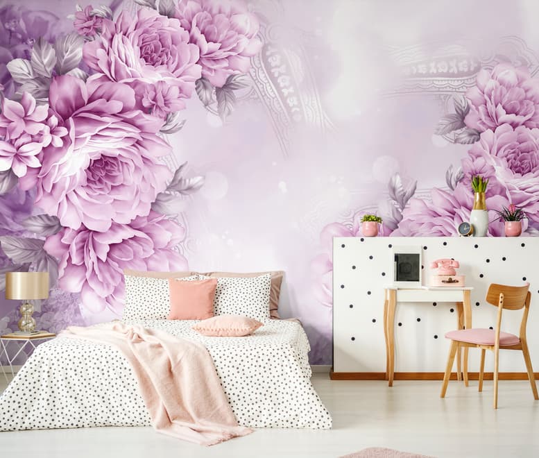 Drawn Pink Peony Floral Wallpaper Mural