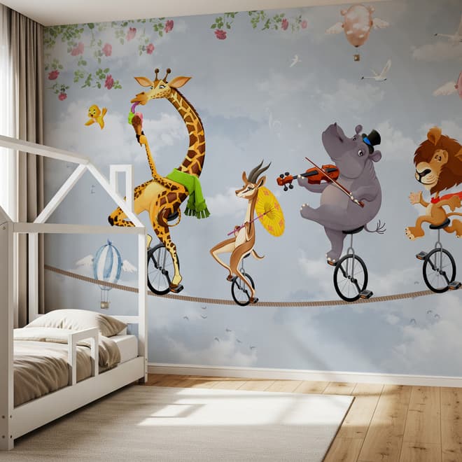 Cartoon Slackline with Animals Wallpaper Mural