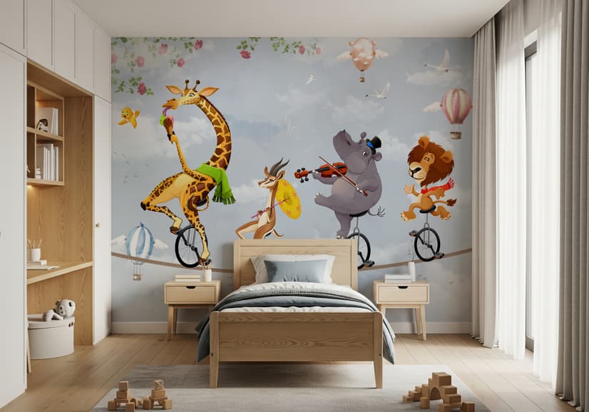 Cartoon Slackline with Animals Wallpaper Mural
