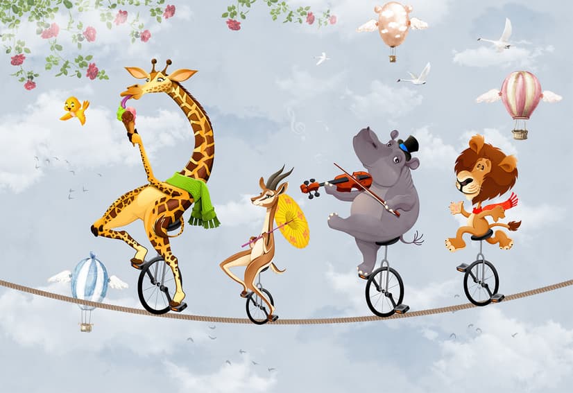 Cartoon Slackline with Animals Wallpaper Mural