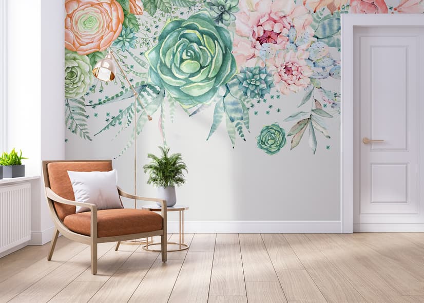 Papier peint panoramique art floral vert tendre nostalgique
