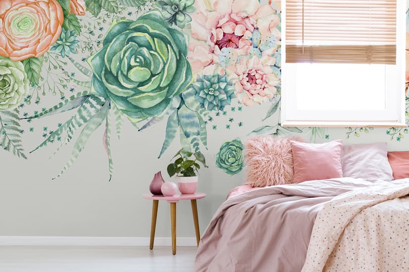 Nostalgic Soft Green Vine Floral Art Wallpaper Mural