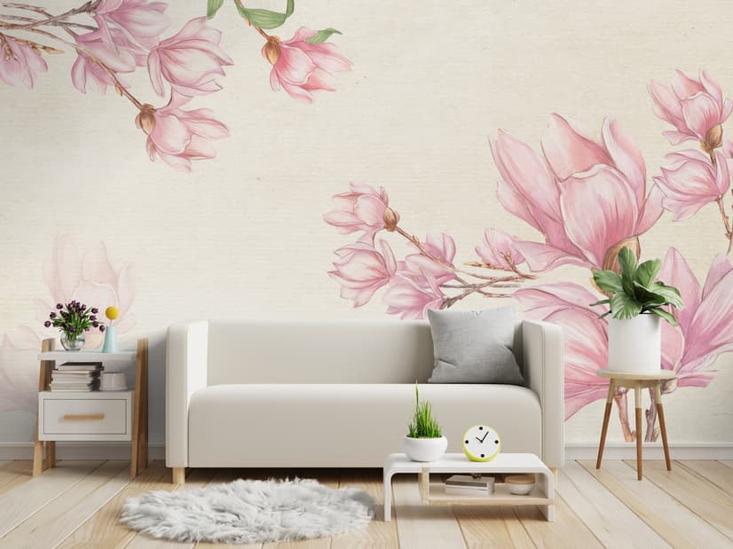 Aquarell Pink Magnolia Blüten Fototapete