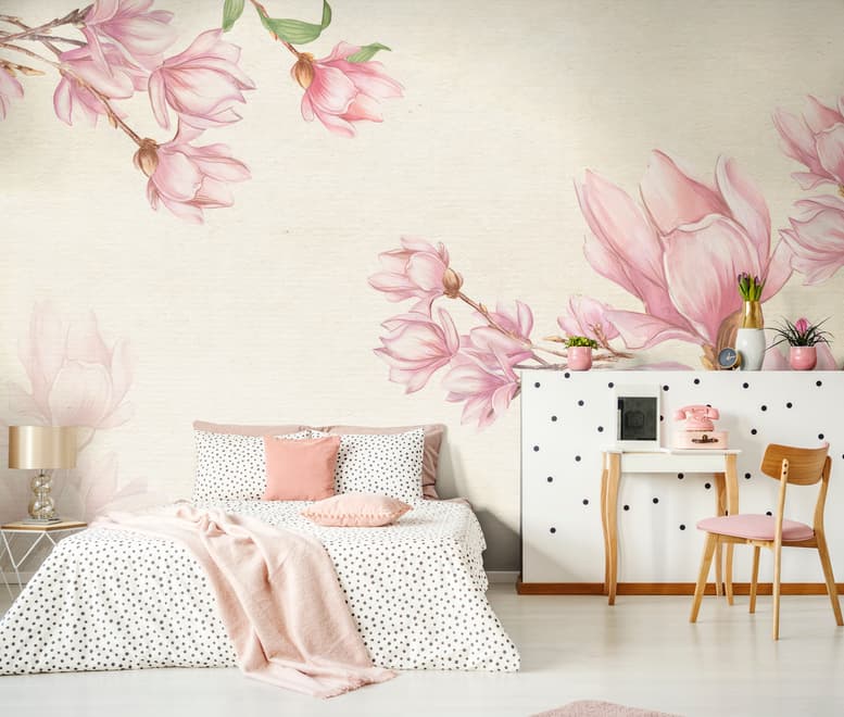 Aquarell Pink Magnolia Blüten Fototapete