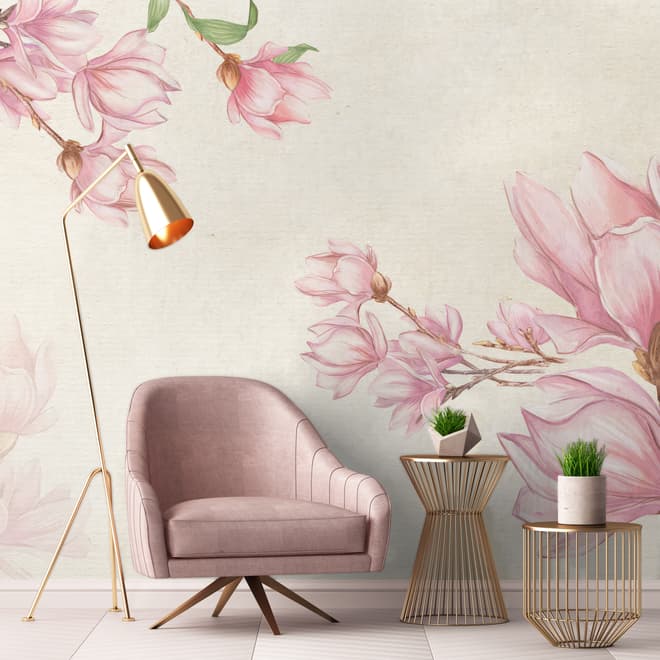 Aquarell Pink Magnolia Blüten Fototapete
