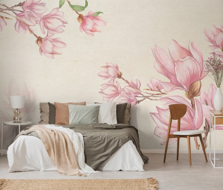 Aquarell Pink Magnolia Blüten Fototapete