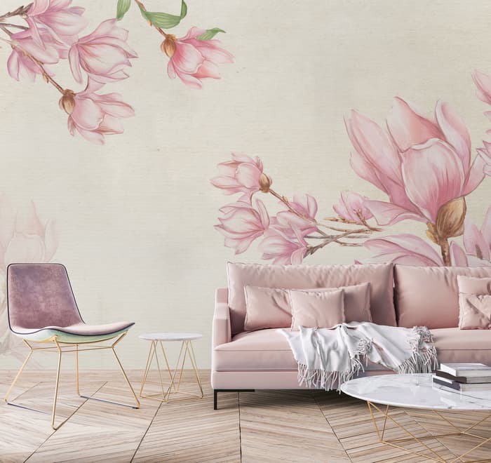 Aquarell Pink Magnolia Blüten Fototapete