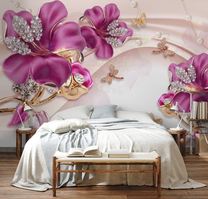 Pink Jewellery Lily Floral Wallpaper Mural
