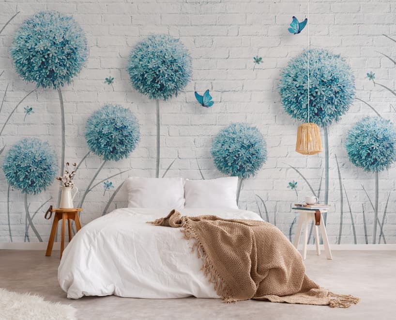 Dandelion Floral and Butterfly Wallpaper Mural