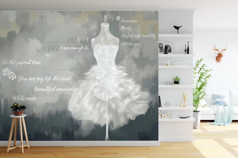 Papier peint panoramique de la robe de mariée en aquarelle