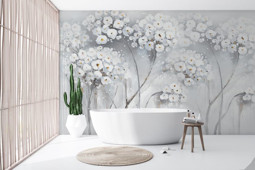 Watercolor Painting White Flowers Wallpaper Mural
