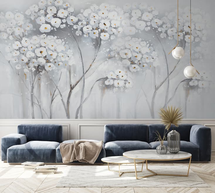 Watercolor Painting White Flowers Wallpaper Mural