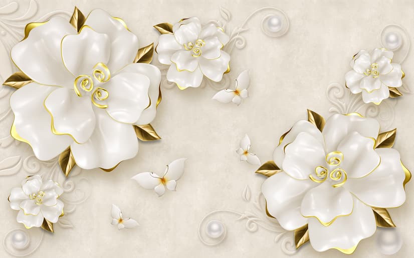 3D Embossed Look Jewelry Roses Wallpaper Mural