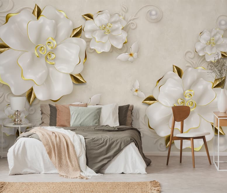 3D Embossed Look Jewelry Roses Wallpaper Mural