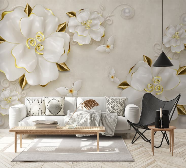 3D Embossed Look Jewelry Roses Wallpaper Mural
