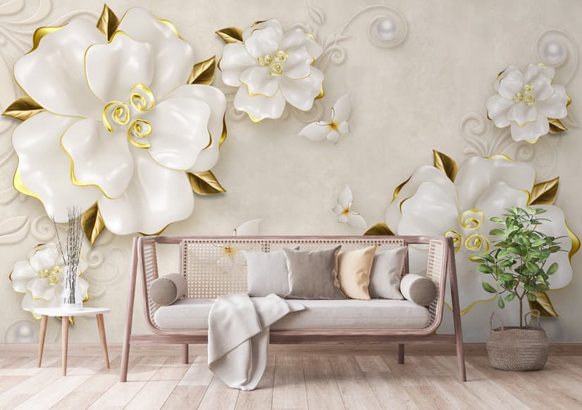 3D Embossed Look Jewelry Roses Wallpaper Mural