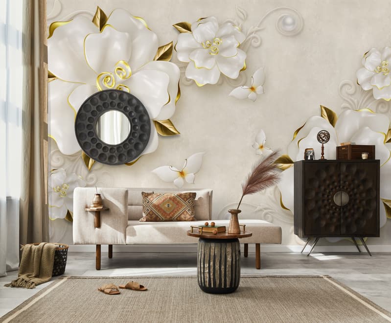 3D Embossed Look Jewelry Roses Wallpaper Mural