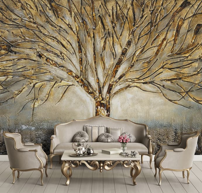 Watercolor Leafless Autumn Trees Wallpaper Mural