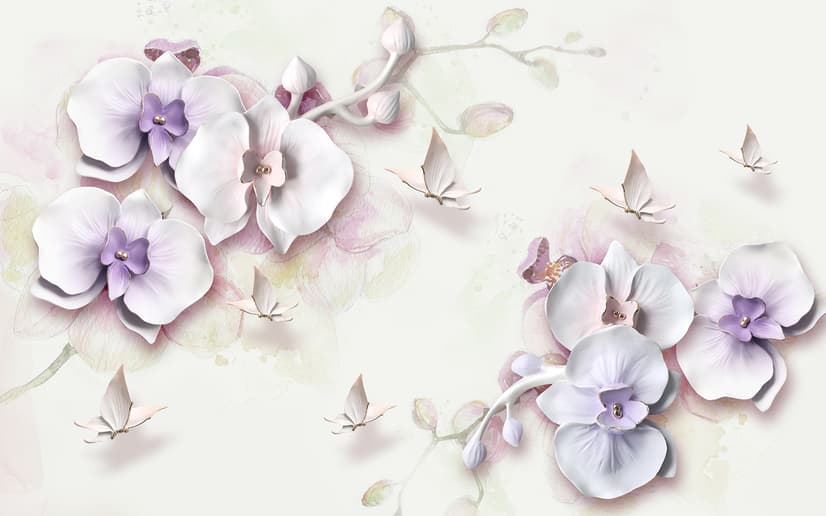 Purple Orchid Floral Wallpaper Mural