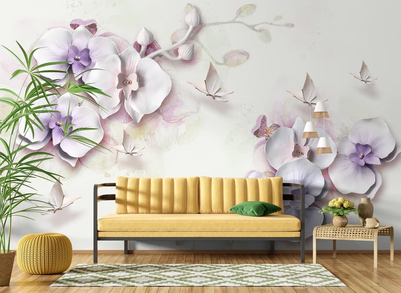 Purple Orchid Floral Wallpaper Mural