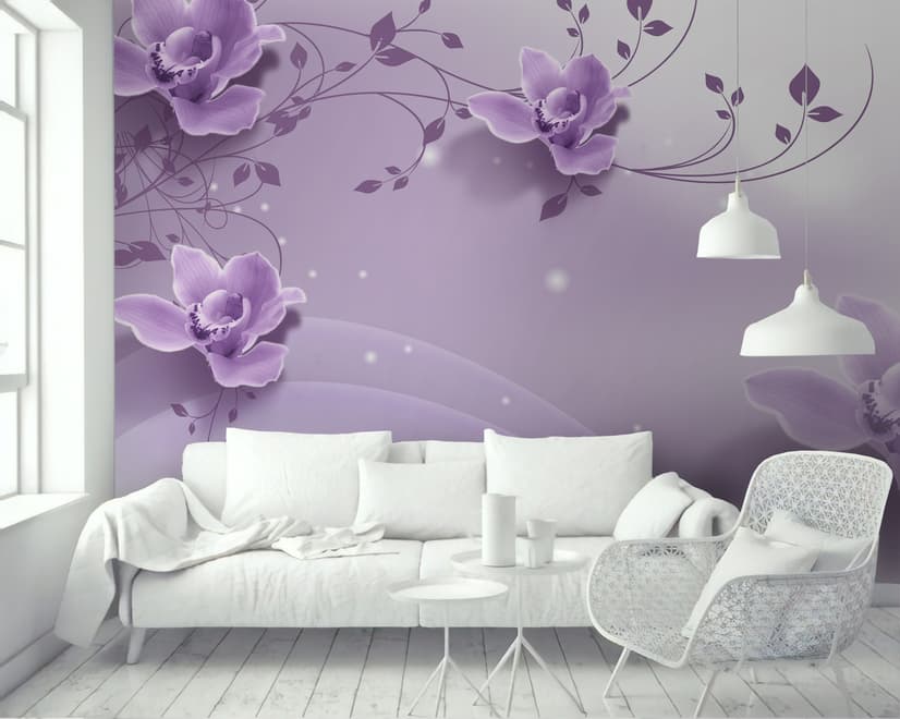 3D Look Purple Flowers Wallpaper Mural