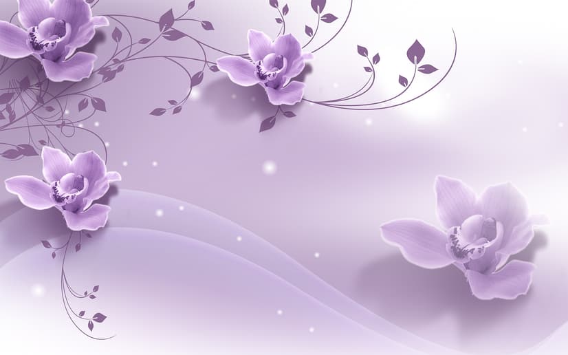 3D Look Purple Flowers Wallpaper Mural
