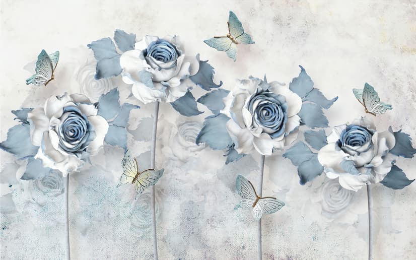 Soft Blue Floral Wallpaper Mural