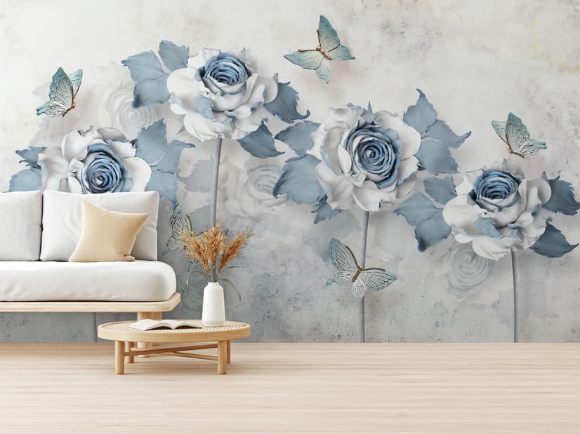 Soft Blue Floral Wallpaper Mural