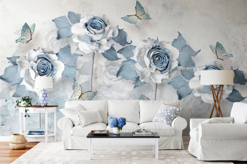 Soft Blue Floral Wallpaper Mural