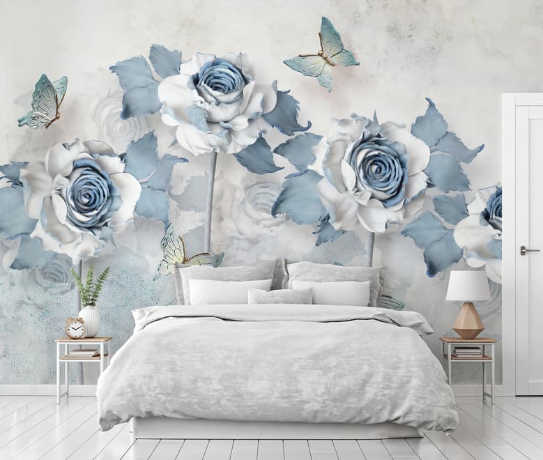 Soft Blue Floral Wallpaper Mural