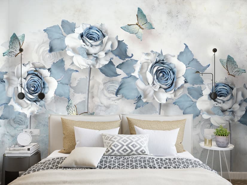 Soft Blue Floral Wallpaper Mural