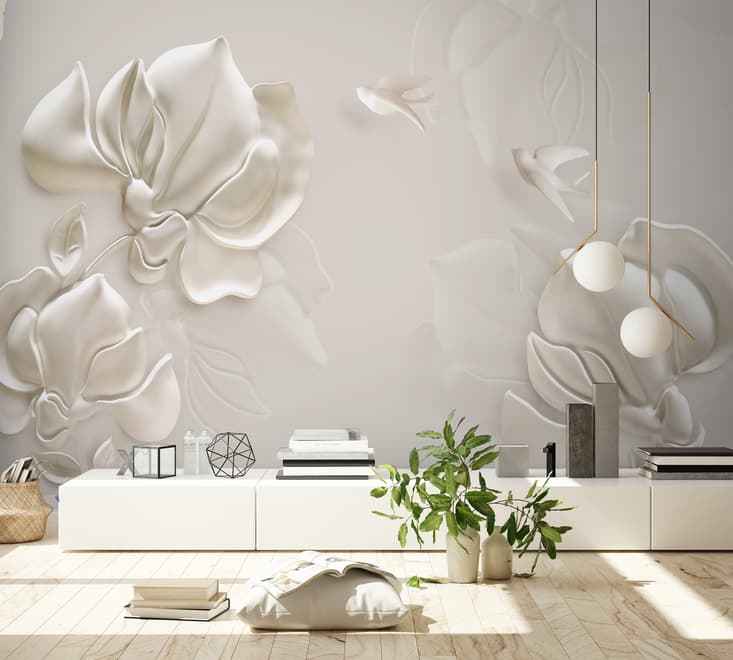 Papier peint art floral magnolia embossé en 3D