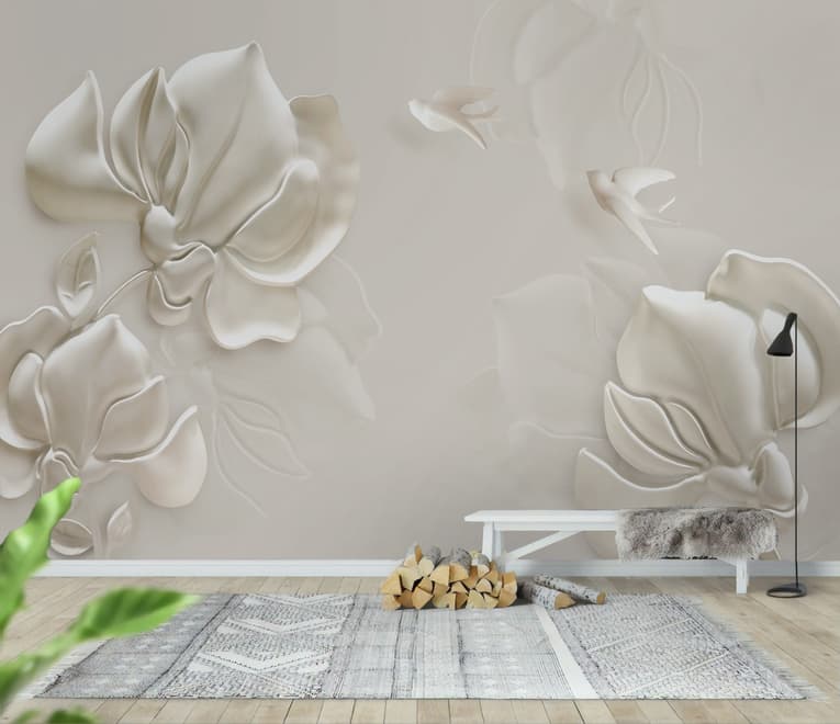 Papier peint art floral magnolia embossé en 3D