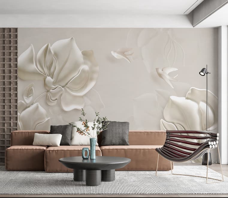 Papier peint art floral magnolia embossé en 3D