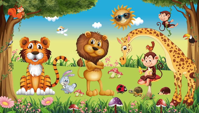 3D Look King Lion and Wild Animals Wallpaper Mural