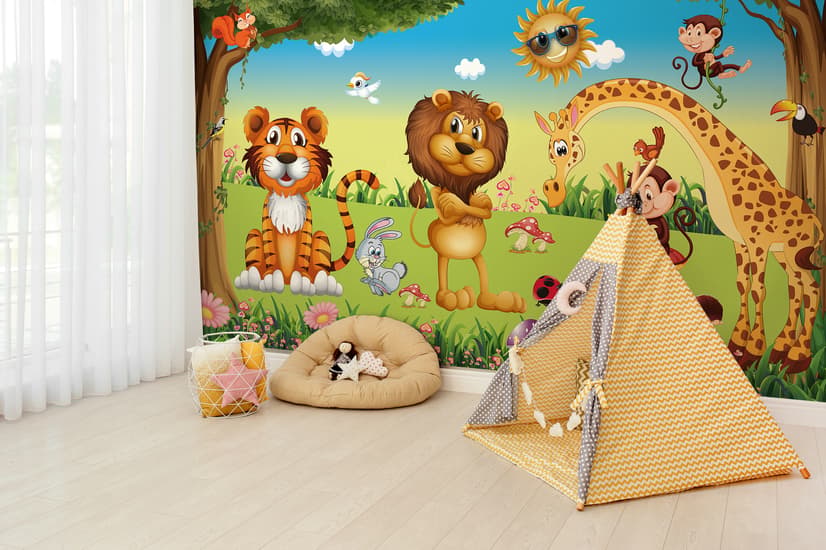 3D Look King Lion and Wild Animals Wallpaper Mural