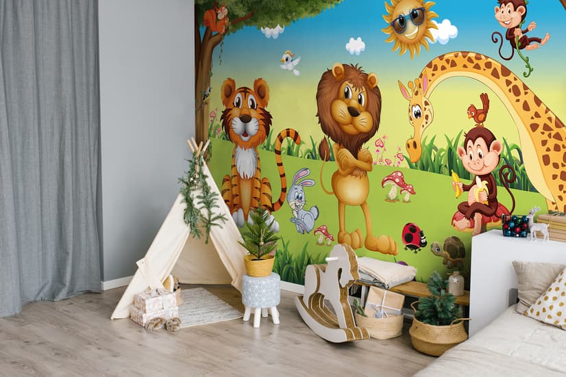3D Look King Lion and Wild Animals Wallpaper Mural