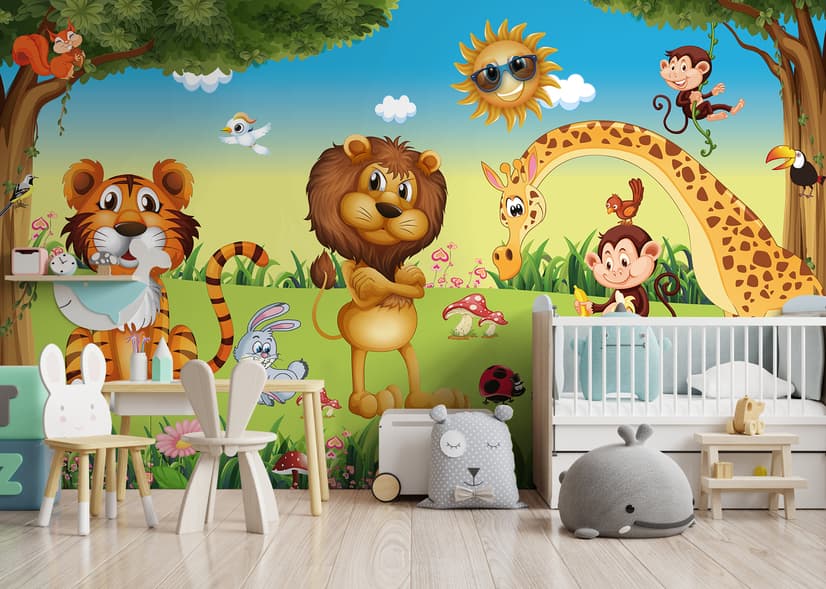 3D Look King Lion and Wild Animals Wallpaper Mural