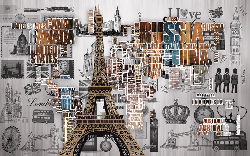 Eiffel Tower and Country Typography Wallpaper Mural