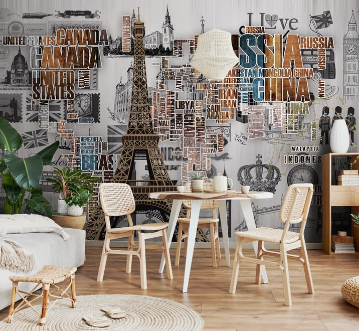 Eiffel Tower and Country Typography Wallpaper Mural