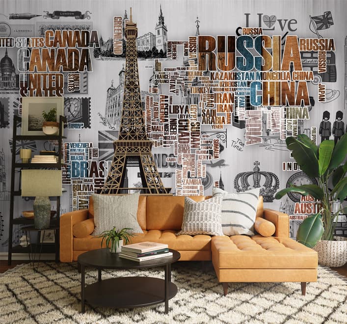 Eiffel Tower and Country Typography Wallpaper Mural