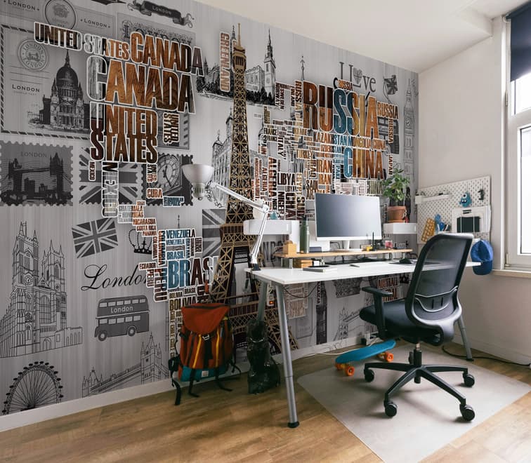 Eiffel Tower and Country Typography Wallpaper Mural