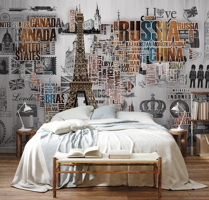 Eiffel Tower and Country Typography Wallpaper Mural