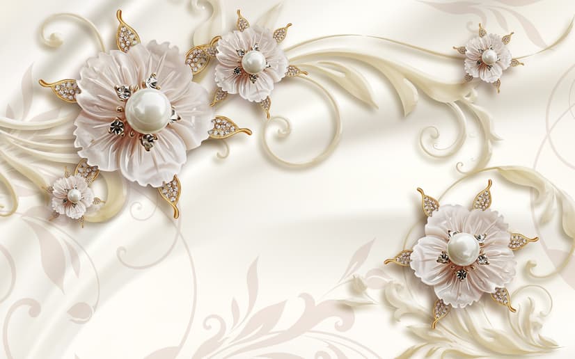 3D Look Pearl Daisy Floral Wallpaper Mural