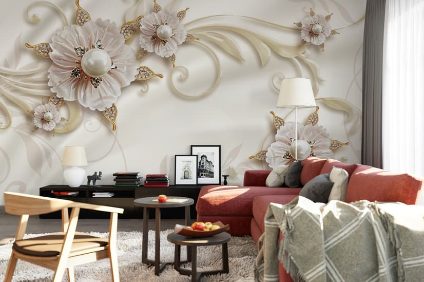3D Look Pearl Daisy Floral Wallpaper Mural