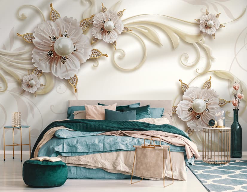 3D Look Pearl Daisy Floral Wallpaper Mural