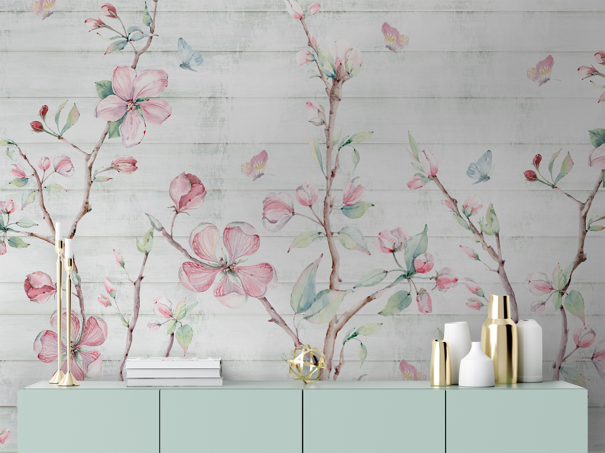 Watercolor Cherry Blossom Wallpaper Mural
