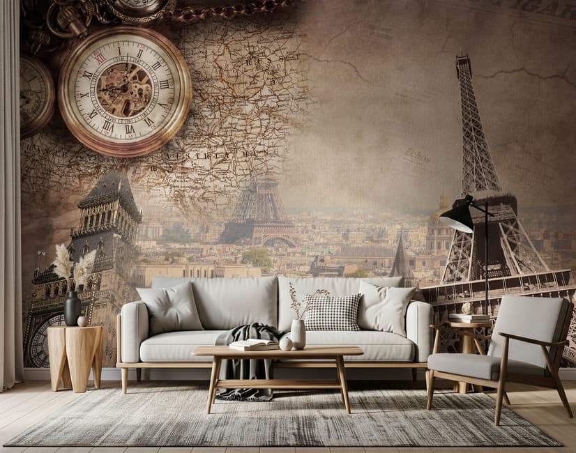Vintage Eiffel Tower City Landscape Wallpaper Mural